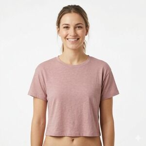 Grey Lab Women's Size Medium Rose Pink Slub Knit Basic Cotton Cropped T-Shirt